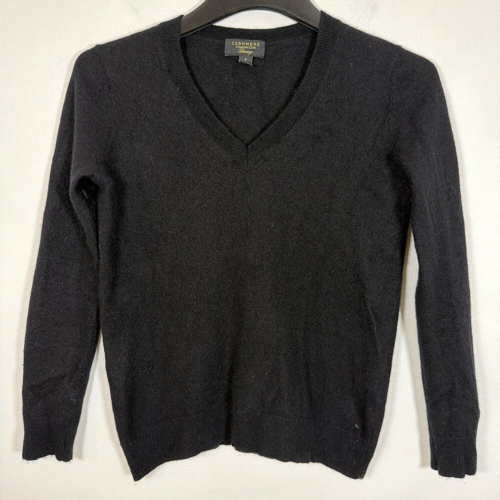 Charter Club 100% Cashmere Sweater Womens Small Black‎ V-Neck Classic Luxury